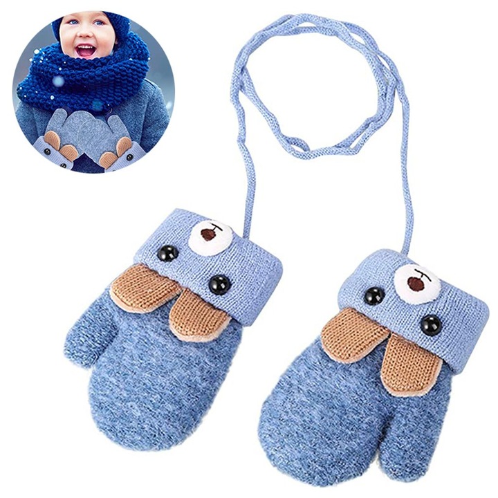 Manusi copii, model ursulet, captuseala pufoasa, 0-3 ani, set de 1 pereche, multicolor