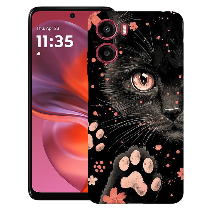 BestCase® Husa TPU Ultra Slim Compatibila cu Motorola Moto G05 / Moto E15, Black Cat, 1926336 B 2014