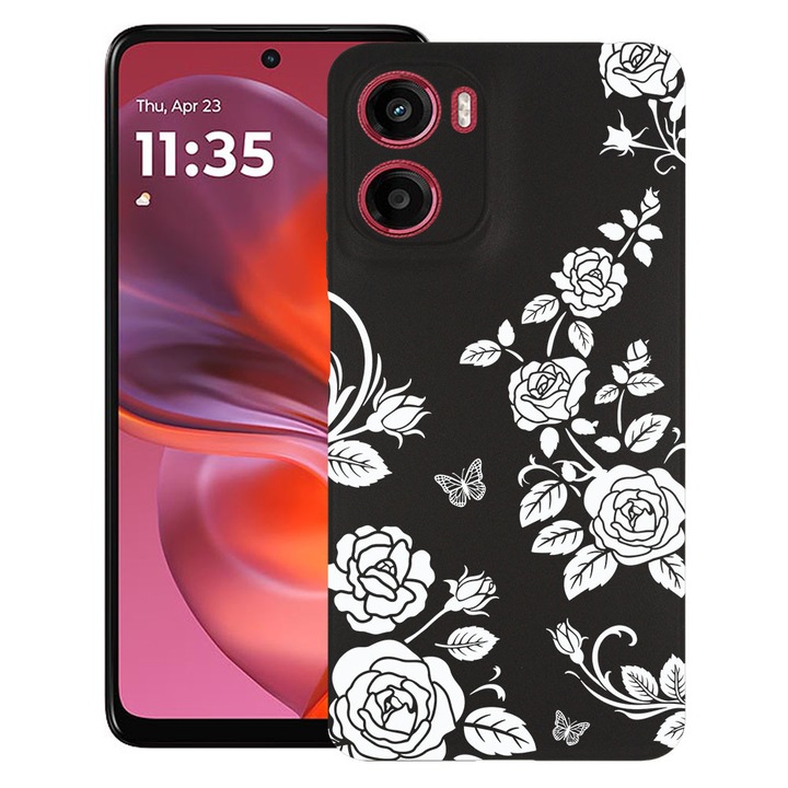 BestCase® Husa TPU Ultra Slim Compatibila cu Motorola Moto G05 / Moto E15, Floral -Black Rose, 1926336 B 2036