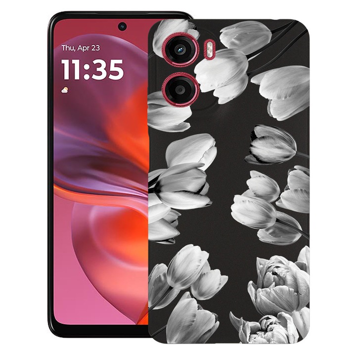 BestCase® Husa TPU Ultra Slim Compatibila cu Motorola Moto G05 / Moto E15, Floral - Black Tulip, 1926336 B 2086