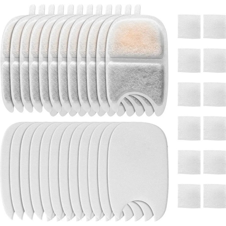 Set de 12 filtre pentru apa pentru animale, compatibil cu fantani pentru pisici si caini, carbune activ, dimensiuni variate.