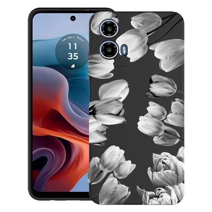 BestCase® Husa TPU Ultra Slim Compatibila cu Motorola Moto G24 / G24 Power / Moto G04, Floral - Black Tulip, 1894727 B 2086