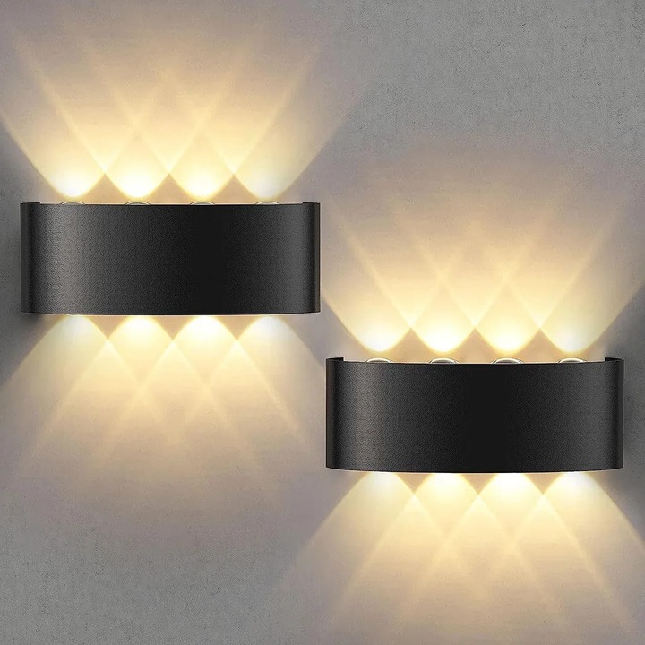Set 2 aplice de perete, 8W, aluminiu, lumina calda 3000K, protectie IP65, dimensiuni 22x4.5x8cm