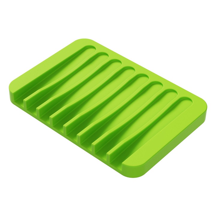 Suport pentru sapun, set 2 bucati, silicon flexibil, design cu drenaj, verde