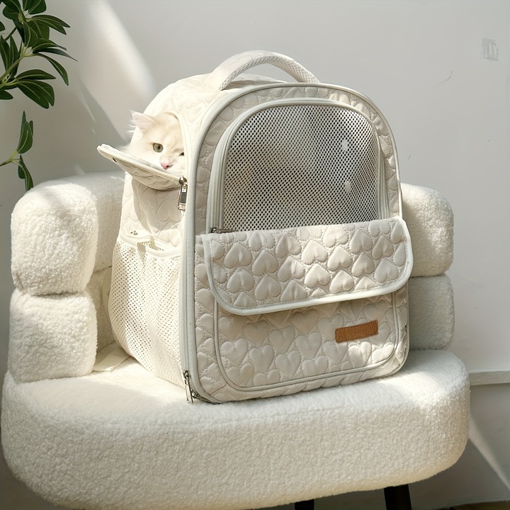 Rucsac pentru animale de companie, 7.26KG, design usor, model cu inimioare, dimensiuni ventilate, pentru caini si pisici