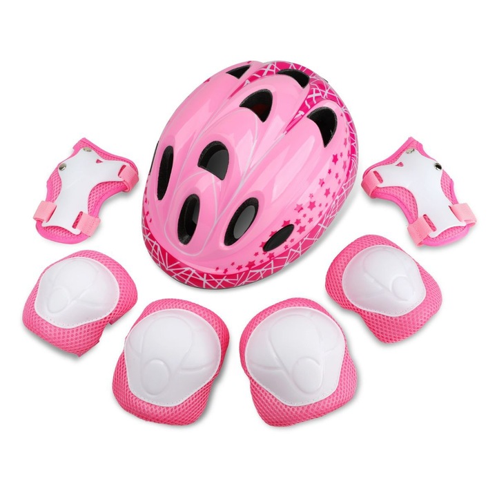 Costum de protectie 7 in 1 copii, Batman, roz galaxie, marime XS