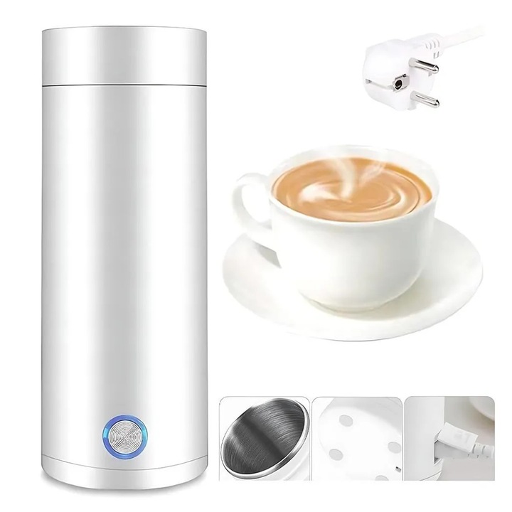 Fierbator electric portabil 400ml, 3 in 1, alb, design compact