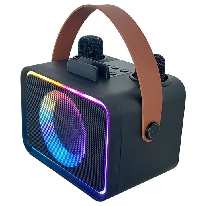 Boxa portabila KTV, set complet cu microfon, efecte sonore, lumini LED colorate, Bluetooth 5.3, 8W, 2400mAh
