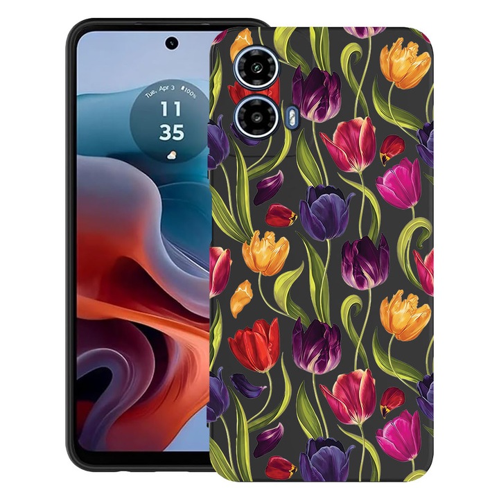 BestCase® Husa TPU Ultra Slim Compatibila cu Motorola Moto G24 / G24 Power / Moto G04, Floral - Tulip Pattern, 1894727 B 2084