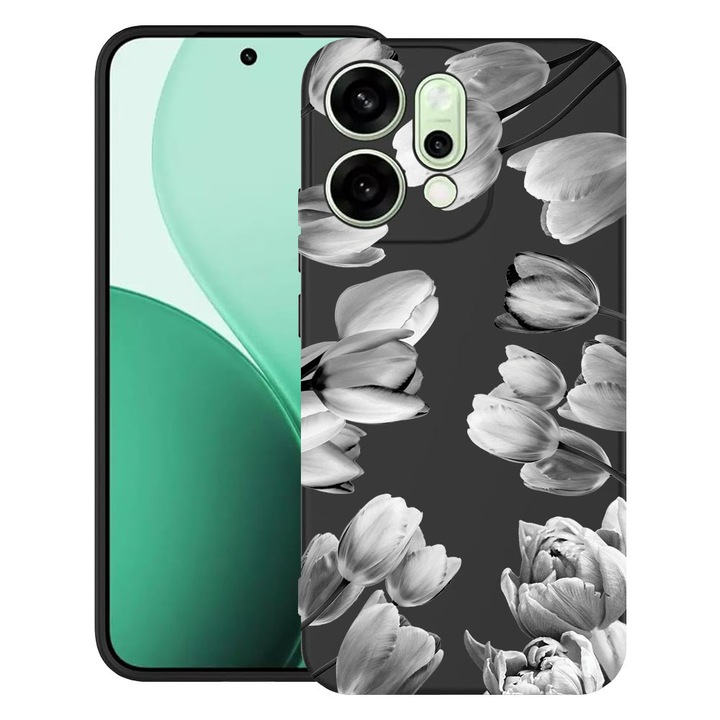 BestCase® Husa TPU Ultra Slim Compatibila cu OPPO Reno14, Floral - Black Tulip, 2082899 B 2086