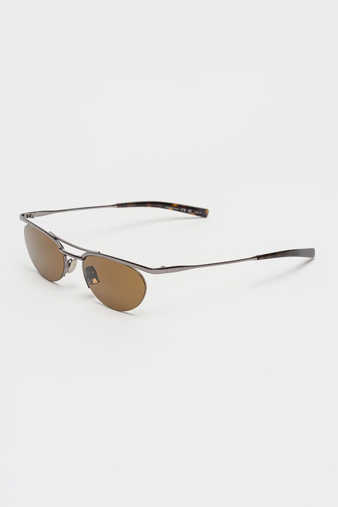 Saint Laurent, Ochelari de soare ovali cu rama metalica si model unisex, 54-19-140, Argintiu inchis