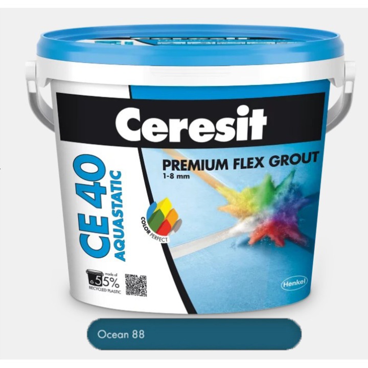 Chit premium Ocean 2 kg pentru rosturi Ceresit CE 40 Aquastatic, flexibil, rezistent la apa si mucegai, 1-8 mm, interior si exterior, gresie faianta portelan piatra