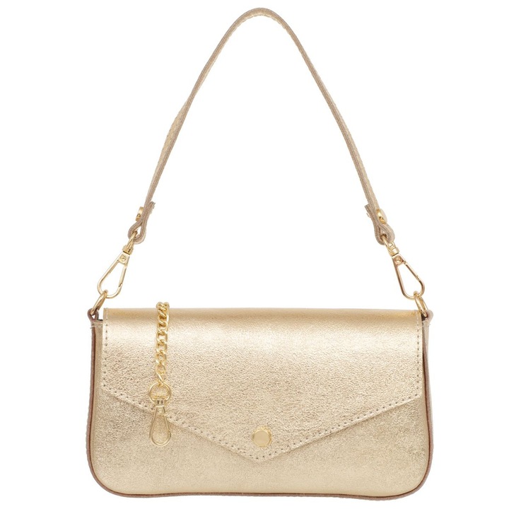 Kaletnik bőr kézitáska, arany színű, mágneses zárral, kis méretű