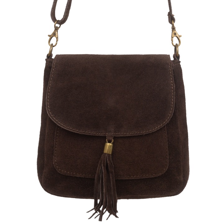 Geanta dama Vera Pelle, piele de caprioara, cupru, 1 compartiment, 2 buzunare