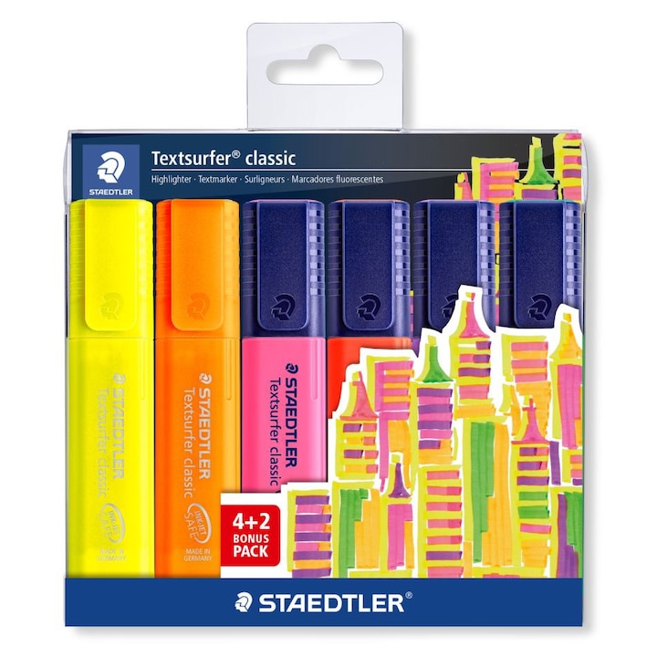 Маркер Staedtler Textsurfer Classic комплект 6 цвята, връх 1-5 мм, многоцветен