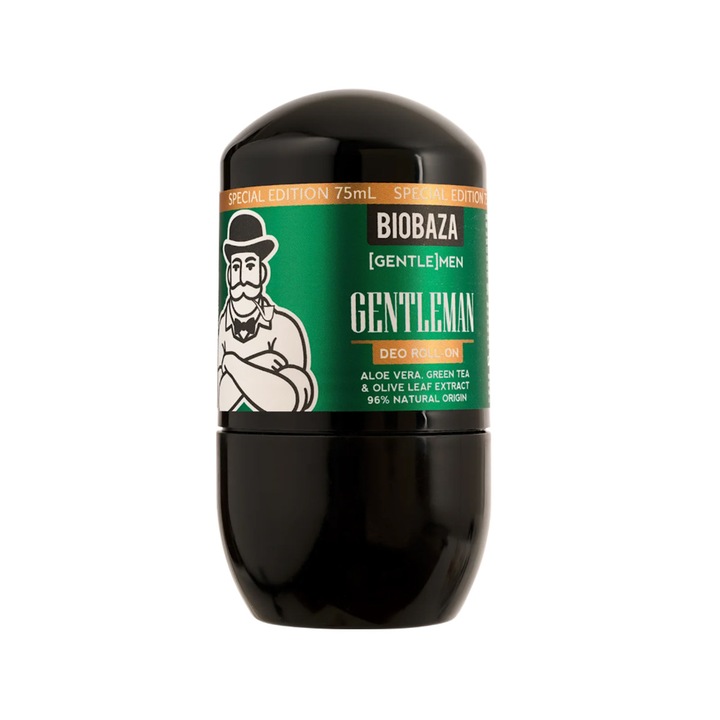 Biobaza Gentlemen dezodor, természetes, aloe verával és zöld tea kivonattal, férfiaknak, 75 ml