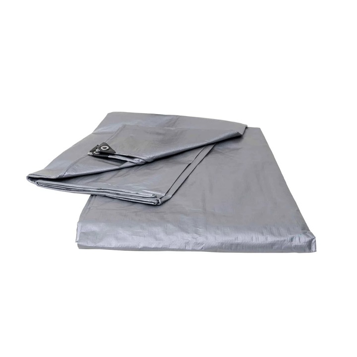 Prelata impermeabila UV 8x8m, 130gr/mp, argintie, cu inele de prindere