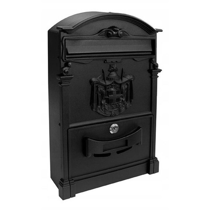 Cutie postala Sosnowski, retro, neagra, 41x25,5x9cm, cu deschidere frontala, set cu 4 suruburi si 2 chei