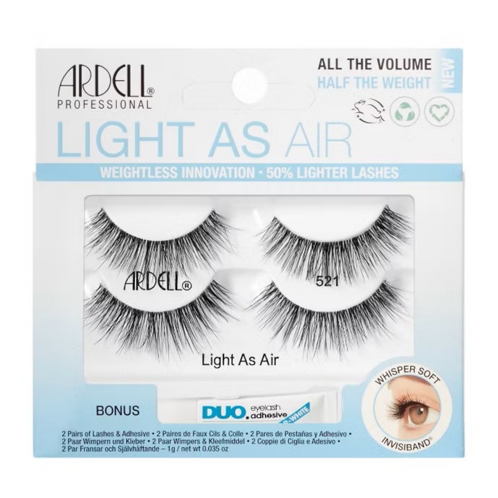 Light As Air 521 műszempilla, 2 pár, ragasztóval, természetes volumen, többszínű