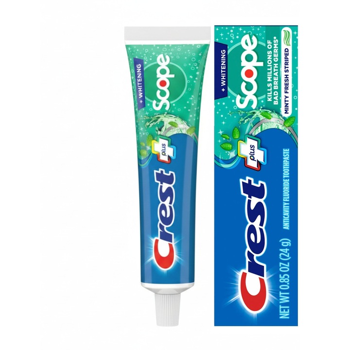 Паста за зъби Crest Scope Whitening, формат за пътуване, мента, 24гр, избелване и защита против кариес