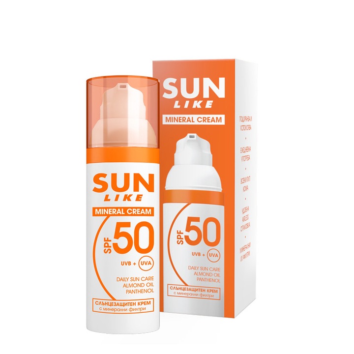 Sun Like ásványi fényvédő arckrém, SPF50, 50 ml