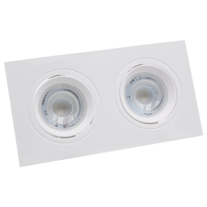 Spot Dublu Incastrat Century Patrati, Alb, 173x93x25mm, 2 surse de iluminare orientabile