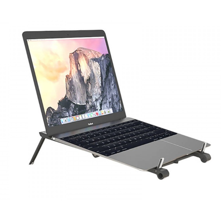 Suport laptop/tableta/telefon 3n1, HOZRO, ABS, Pliabil, suporta max. 4kg, 14.1x3 cm, Negru
