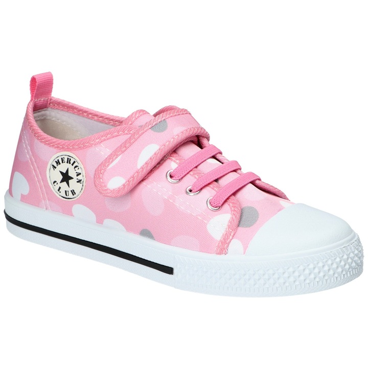 Tenisi pentru fete American Club TEN192, cu velcro si elastic, brant din piele naturala, talpa alba antiderapanta, Roz