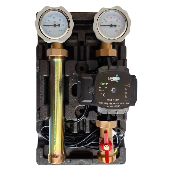 Grup de pompare, Daver, cu alimentare directa pentru temperaturi ridicate, izolat, echipat cu pompa PWM+ 25-11/180, 140W, turatie variabila, max. 6, 3 mc/h, 220V/50Hz