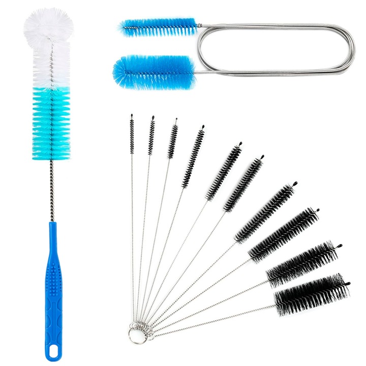 Set de perii pentru tuburi din sticla, 12 piese, usor de curatat si depozitat, albastru