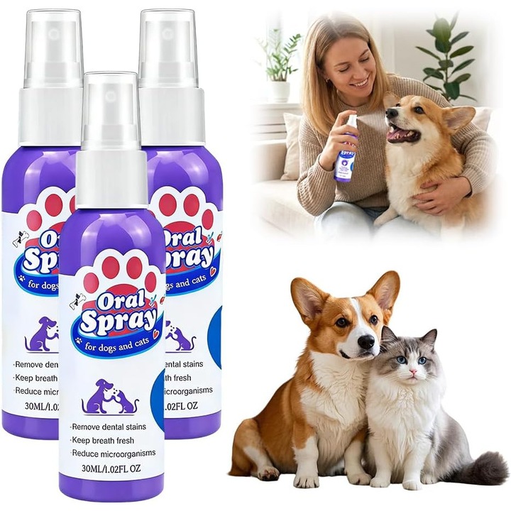 Foghigiéniai spray állatoknak, 3 darab, természetes formula, 90ml, friss leheletért