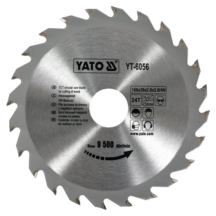 YATO Disc fierastrau circular pentru lemn, 160 x 30 x 2.8 mm, cu dinti din wolfram