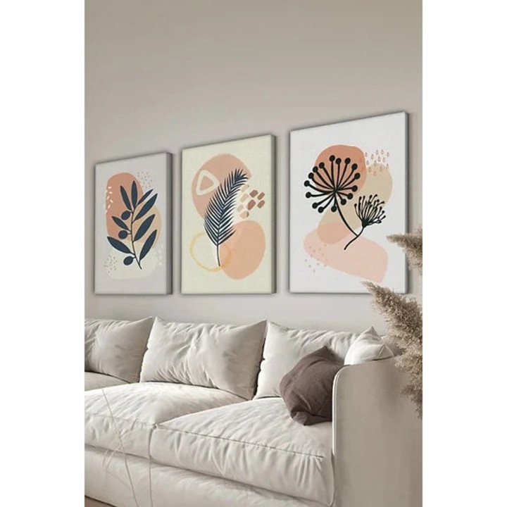 Set tablou decorativ Re-Bloom, 3 piese, panza/lemn, multicolor, 40 x 60 x 3 cm