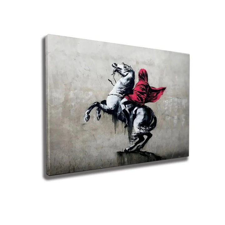 Tablou decorativ Re-Bloom, panza/lemn, gri/rosu/negru, 50 x 70 cm