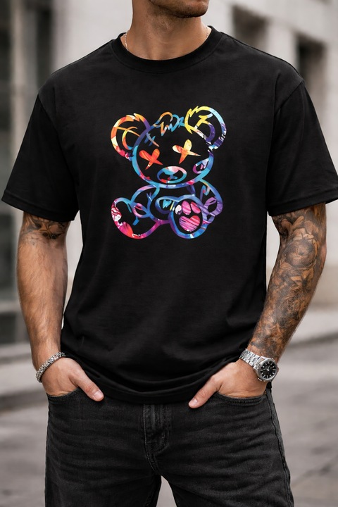 Tricou barbati Bear Graffiti Multicolor, relaxed fit, Negru