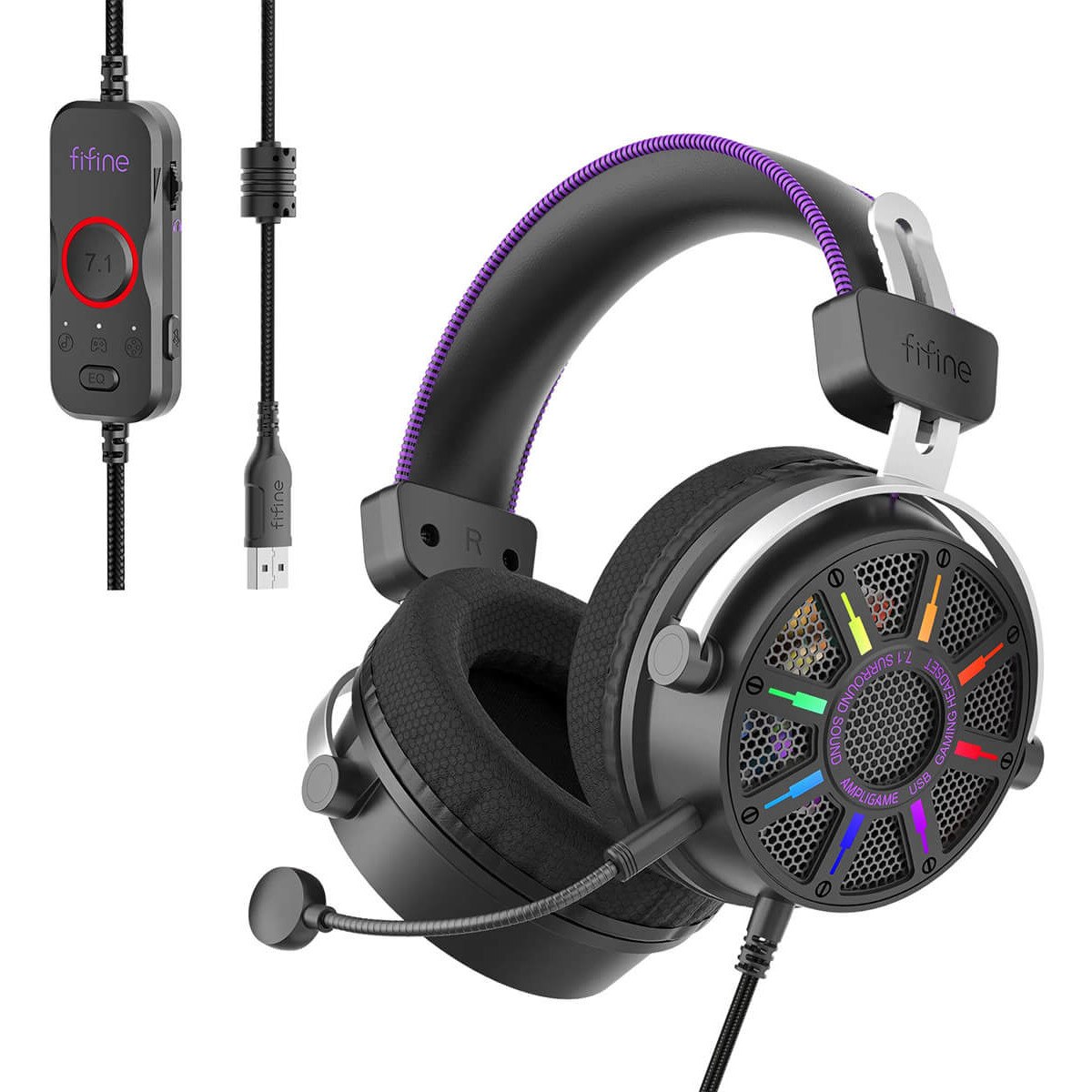 Căști profesionale de studio/gaming Fifine H19 7.1 + microfon (negru) [USB]