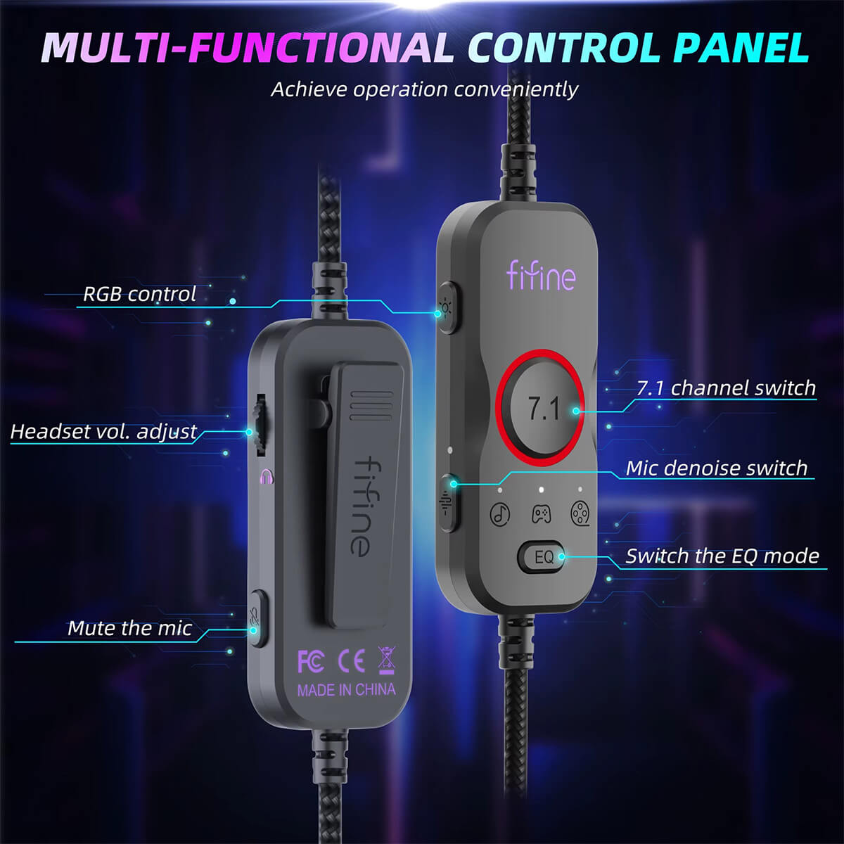 Căști profesionale de studio/gaming Fifine H19 7.1 + microfon (negru) [USB]