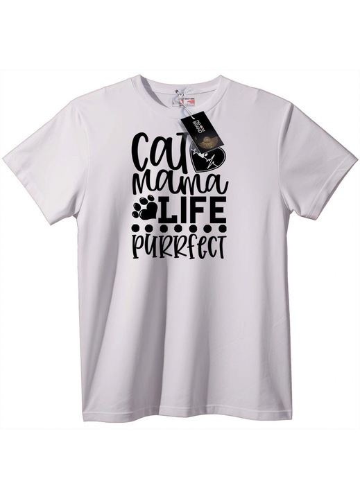 Тениска Животът на Котешка Майка е Перфектен, Бял