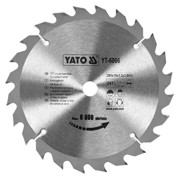 YATO Disc circular pentru lemn 205 x 24T x 18 mm