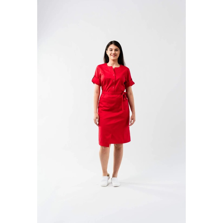 Sarafan medical Mia, inchidere cu capse, culoare rosu, marime 2XL