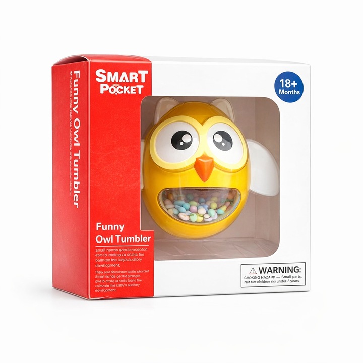 Avaleea Funny Owl Tumbler interaktív játék, sárga, hangeffektus, 18+ hónap