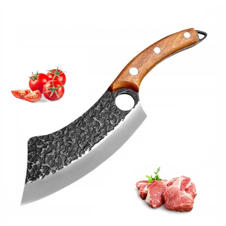 Cutit Bucatarie Profesional 29, 5 cm, Lama Otel Carbon, Forjata Manual, Maner Ergonomic din Lemn Wenge, pentru Tocat, Filetat, Dezosat