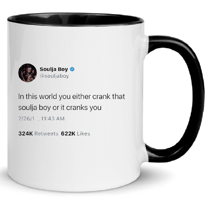 Cana ceramica 330ml, design alb si negru, inspirata de "Crank That", rezistenta la spalare in masina