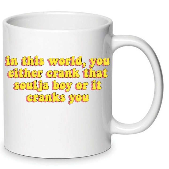 Cana ceramica alba 330ml, Soulja Boy no4, citate inspirate din muzica, design curat, rezistent la spalare in masina