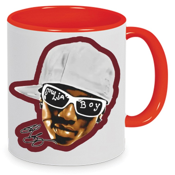 Cana ceramica Soulja Boy no6 330ml alb-rosu, design modern, rezistenta la spalare in masina