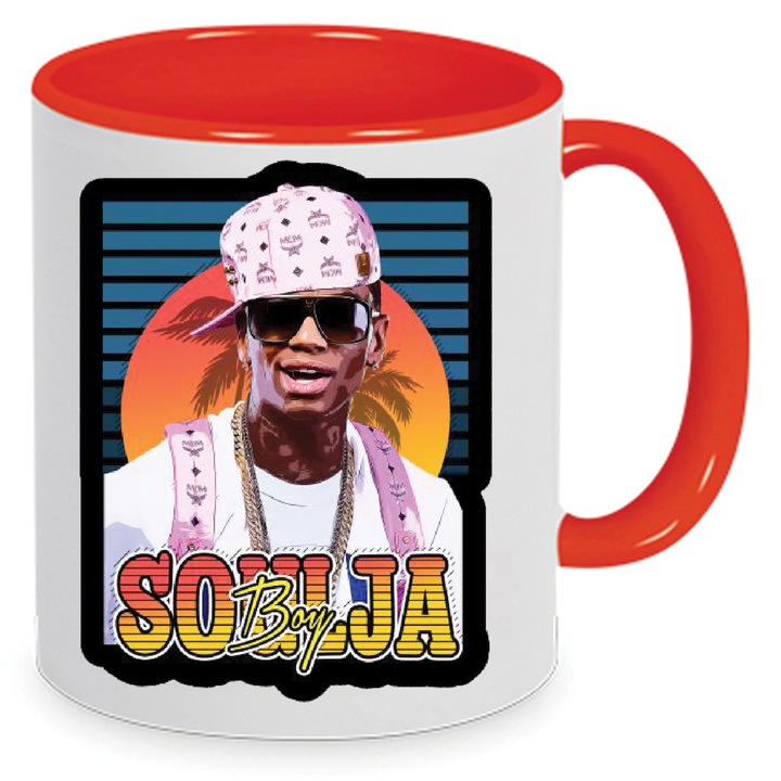 Cana ceramica Soulja Boy no7 330ml alb si rosu, design dinamic, rezistenta la spalare in masina