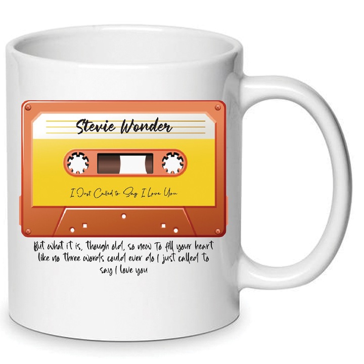 Cana ceramica 330ml alba cu mesaj romantic "I Just Called to Say I Love You" - set cadou de Valentine's Day