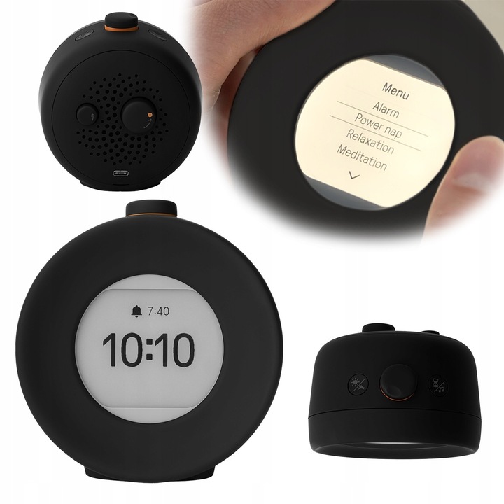 Ceas de masă, Harmony 2, ecran E-Ink, lumină caldă noapte, 10x10.2x10.5cm, negru