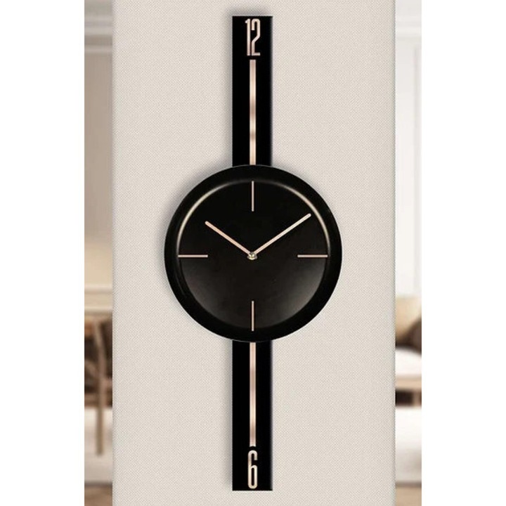 Ceas decorativ de perete Karll Re-Bloom, otel, negru/auriu, 30x80cm