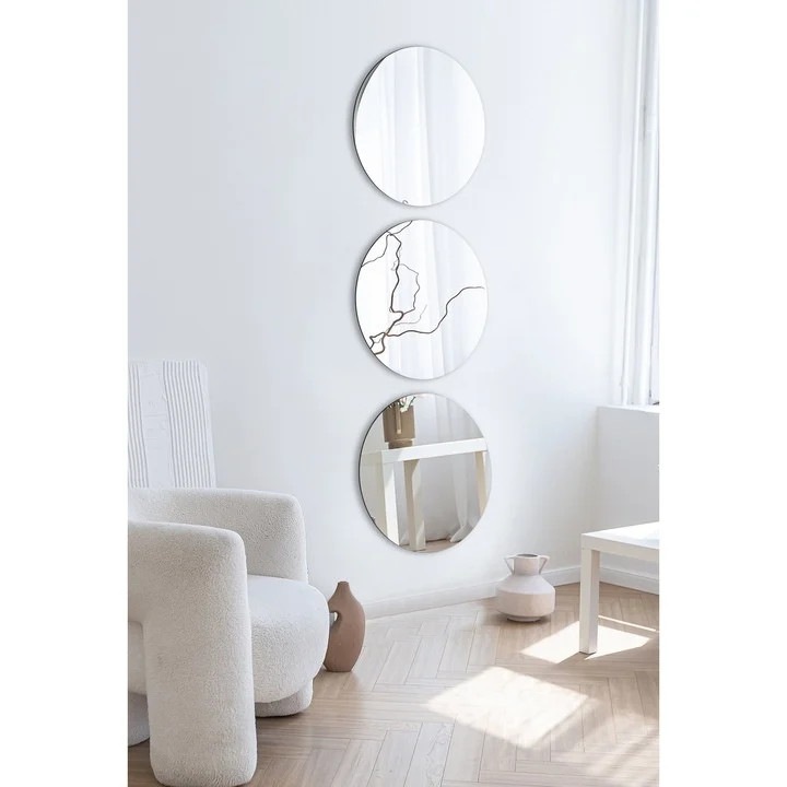 Set oglinzi decorative Karll Re-Bloom, 3 piese, argintiu, 30 cm, MDF/acril